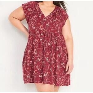 Old Navy Floral PLUS SIZE 4X Dress Bohemian Brick V-Neck Flutter Sleeve NWT